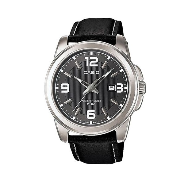 casio black leather watch